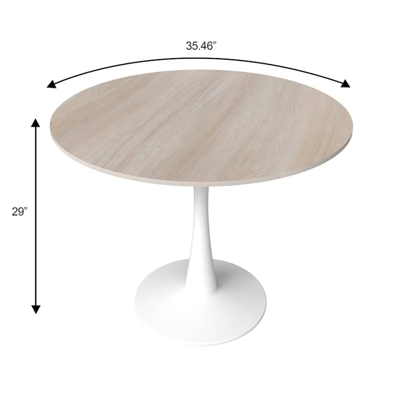 Bristol Round Dining Table for 4, 35" Sintered Stone Tabletop with White Stainless Steel Pedestal Base
