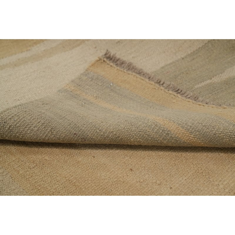 Hand Woven Oriental 100% Wool Carpet Southwestern Modern Beige & Ivories Kilim Area Rug - 6' 8'' X 4' 9''