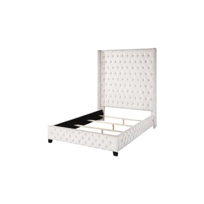QUEEN BED Frame Velvet Beige, Upholstered Platform Bed Modern Design