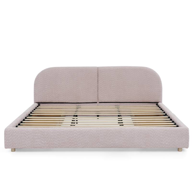 Fabric Upholstered Platform Bed Frame with Curved Headboard/4 Built-in Wheeled Storage Drawers/Sturdy Legs Support/Easy Assembly