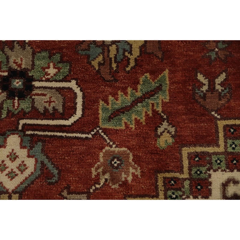Hand Knotted Oriental 100% Wool Carpet Traditional Medallion Oranges & Rust Heriz (serapi) Area Rug - 14' 9'' X 11' 8''