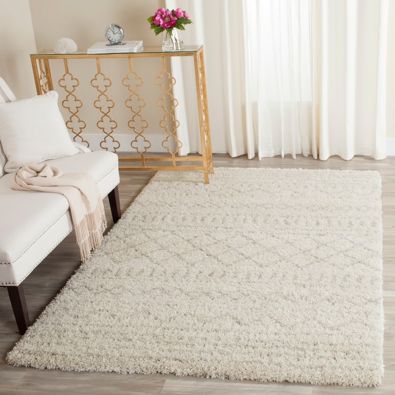 SAFAVIEH Arizona Shag Lotta Moroccan 1.2-inch Thick Rug - 11'x11'Square - Ivory/Beige