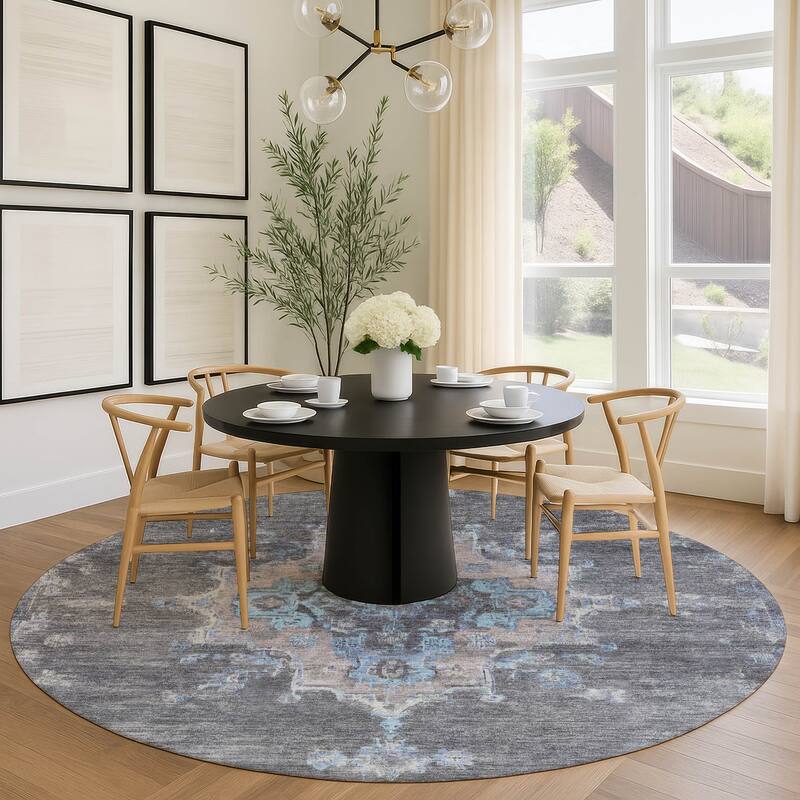 Machine Washable Indoor/ Outdoor Traditional Tabriz Chantille Rug