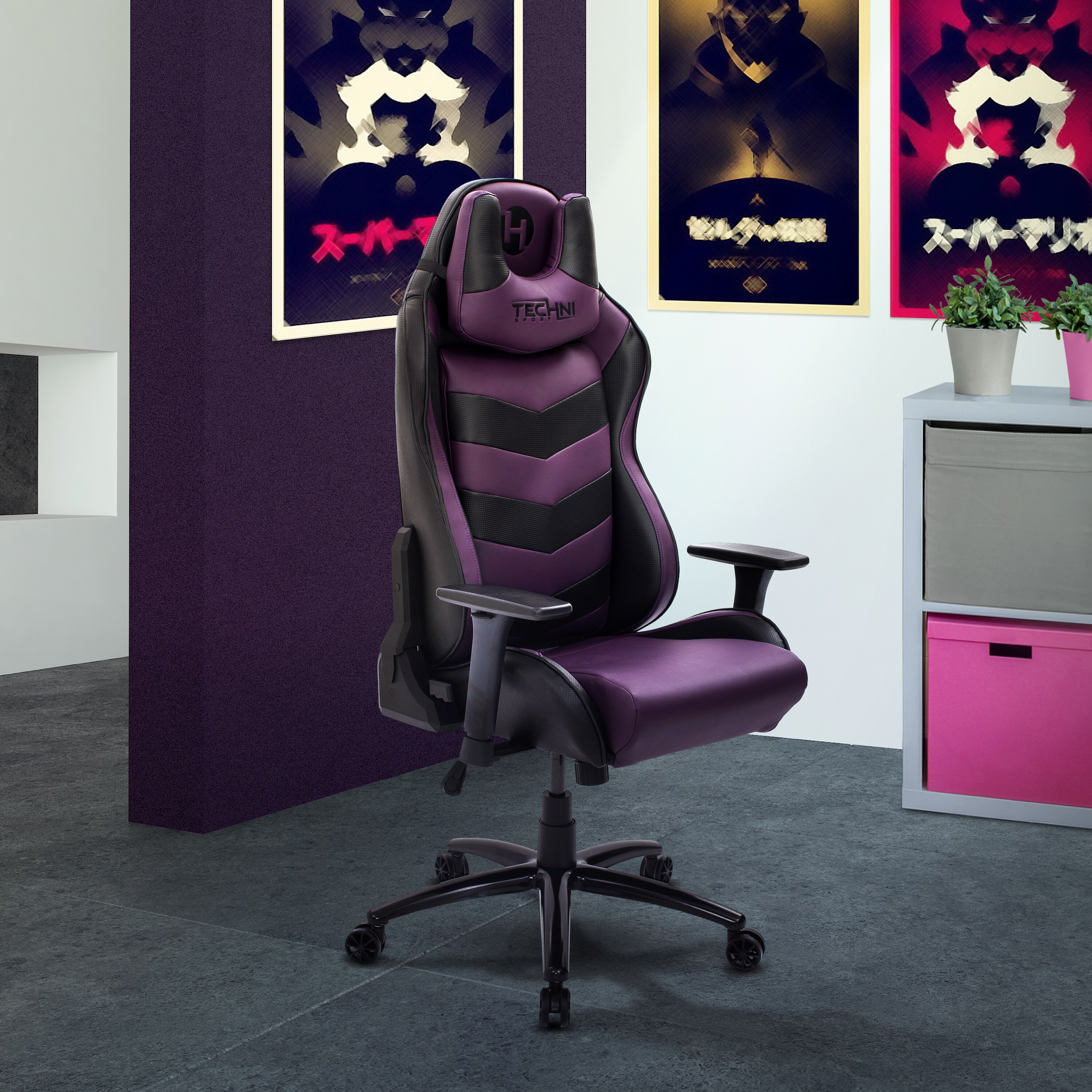 GZMR Purple/Black Sport TS-61 Ergonomic High Back Racer Style Video Gaming Chair