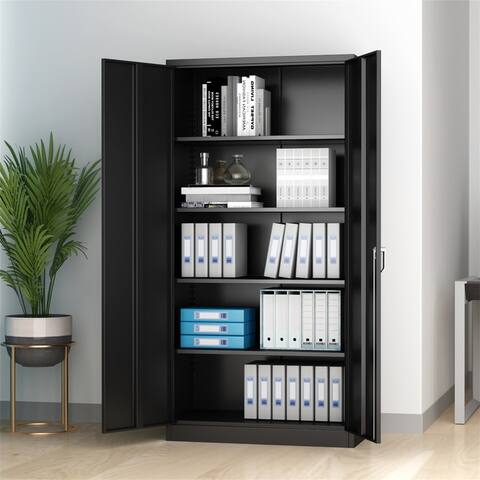 5 Shelf Storage Cabinet with 4 Adjustable Shelves and Lockable Doors