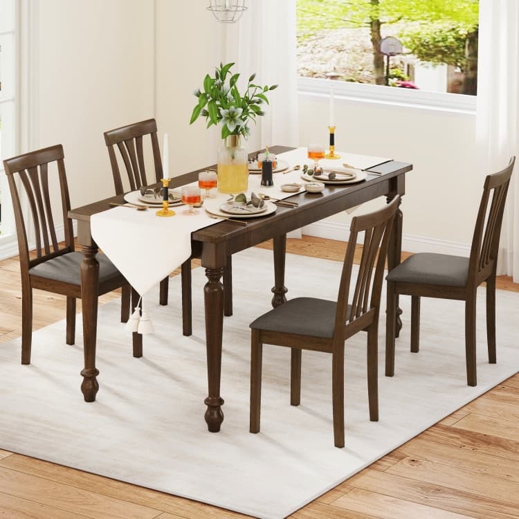 Rubber Wood Dining Chairs Set of 2 with Linen Fabric Cushions Ergonomic Design - 16.5" x 19" x 37"