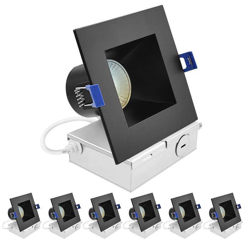 Luxrite 4 Inch Square LED Recessed Ceiling Light with J-Box, 12W, 5CCT Selectable 6 Pack - Color Temperature Selectable 27K/30K/35K/40K/50K