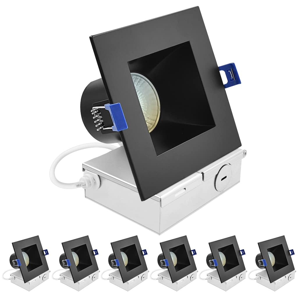 Luxrite 4 Inch Square LED Recessed Ceiling Light with J-Box, 12W, 5CCT Selectable 6 Pack