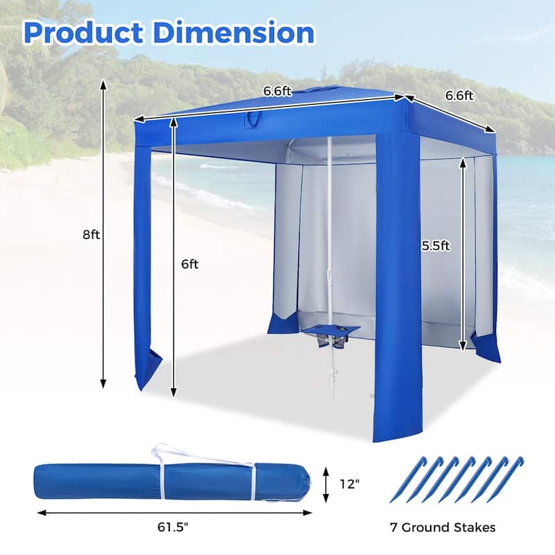 Costway UPF 50+ Beach Tent 6.6ft x 6.6ft Beach Cabana with Folding - See Details