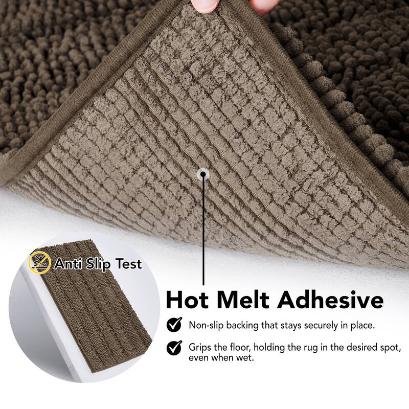 Deconovo Non Slip Chenille Striped Bath Mat Soft Durable