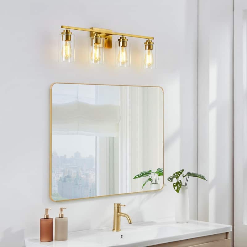 KAWOTI Rive 30" 4-Light Modern Dimmable Vanity Light with Clear Glass