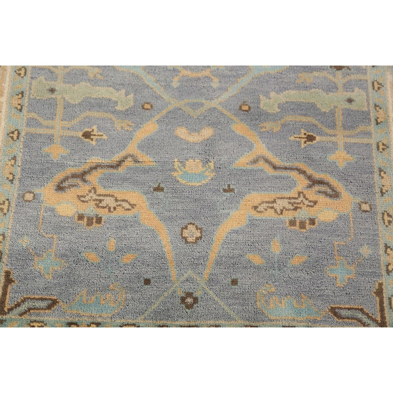 Light Blue Oushak Oriental Rug Handmade Wool Carpet - 4'2"x 5'11"