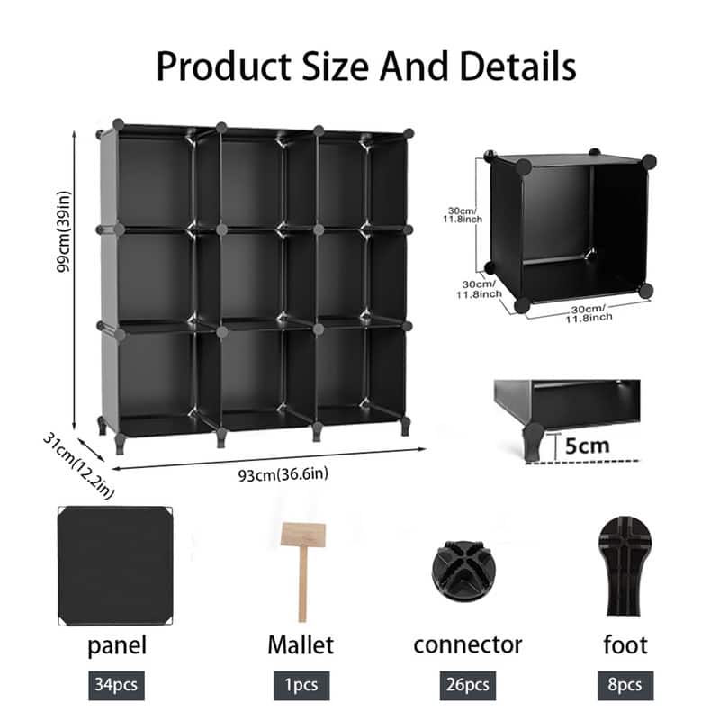9 Cube Stackable Shoe Rack Organizer DIY Plastic Shoe Storage Cabinet for Closet & Entryway Black - N/A