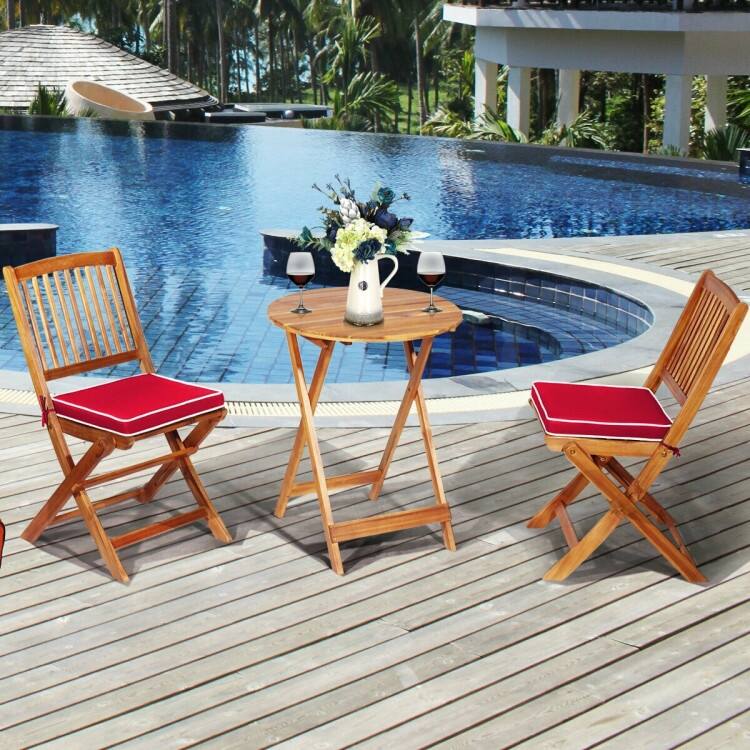 3 Pieces Patio Folding Bistro Set with Padded Cushion and Round Coffee Table - 23.5" x 23.5" x 29.5" (L x W x H)