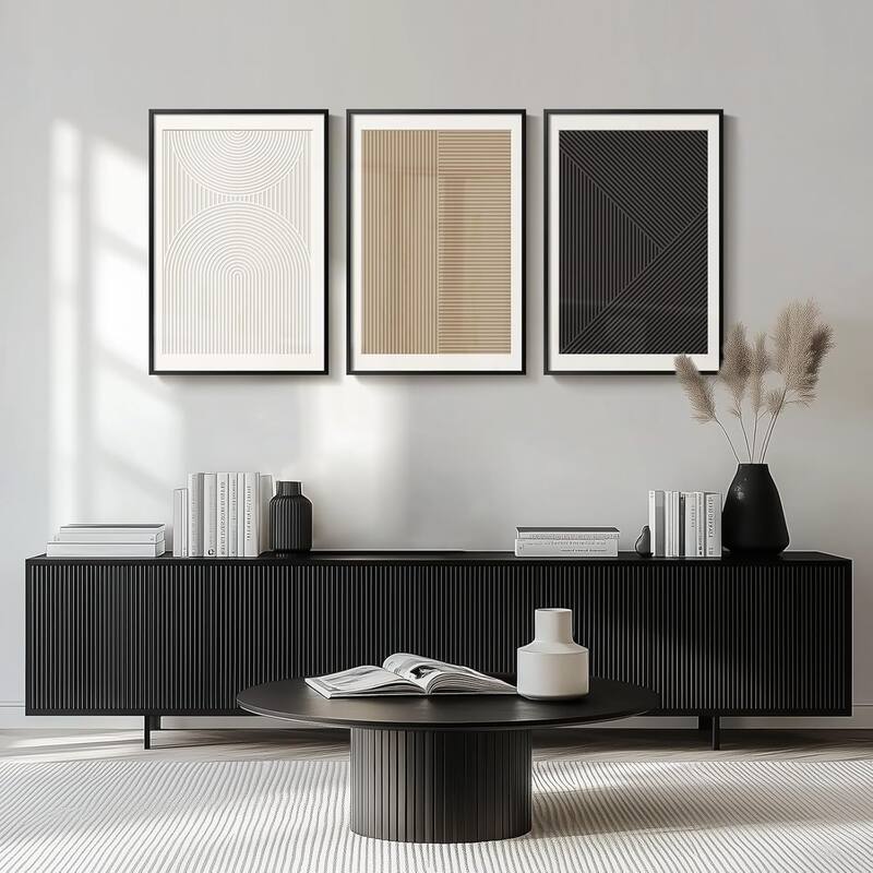 Framed Modern Black and White Abstract Wall Art
