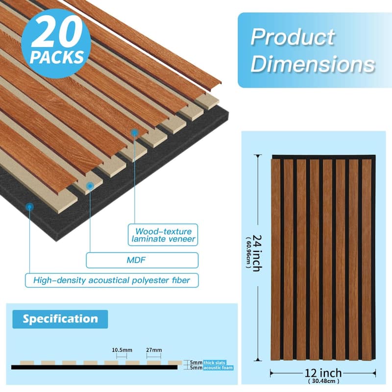 20pcs 24"x12" MDF Slat Wall Paneling Cover 40 Sq.Ft.