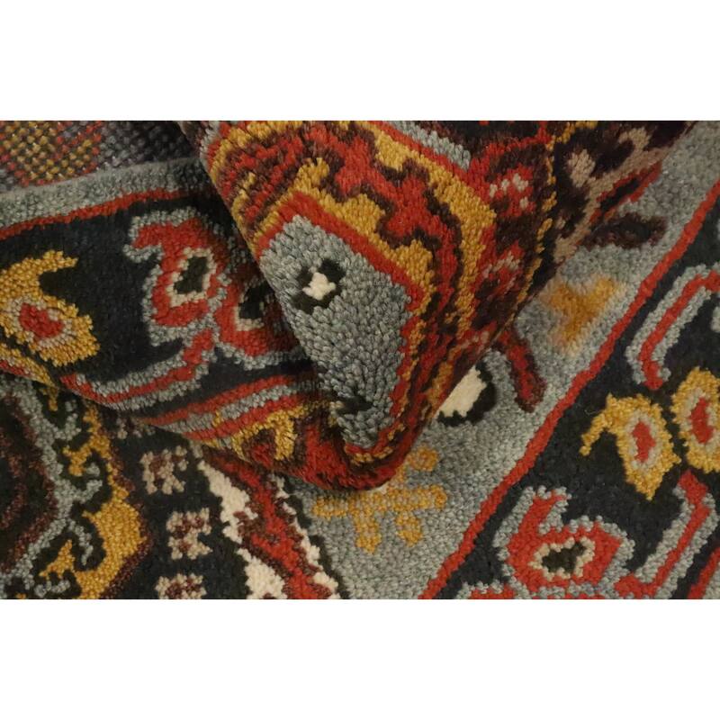 Hand Knotted Oriental 100% Wool Carpet Traditional Geometric Oranges & Rust Kazak Runner Rug - 9' 9'' X 2' 6''