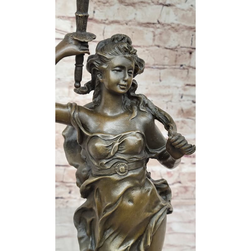 Hot Cast Bronze Figurative French Candelabra Candleholder Female Figure By Moreau