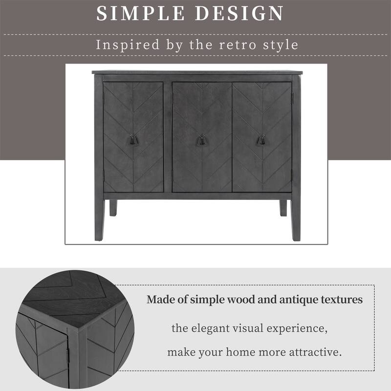 Adjustable Shelf Wood Sideboard Cabinet with Pine Legs and Retro Metal Handles, Storage Buffet for Entryway or Study