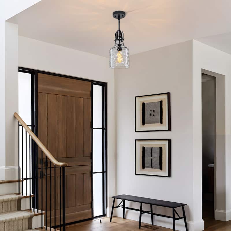 Starsky 1-Light 7.09in. Modern Globe Single Clear Hammered Glass Pendant