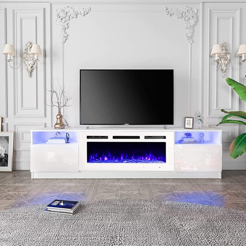 36'' Electric Fireplace TV Stand, Entertainment Center & TV Console for TVs up to 80'', Modern Fireplace Heater for Living Room - White 80"