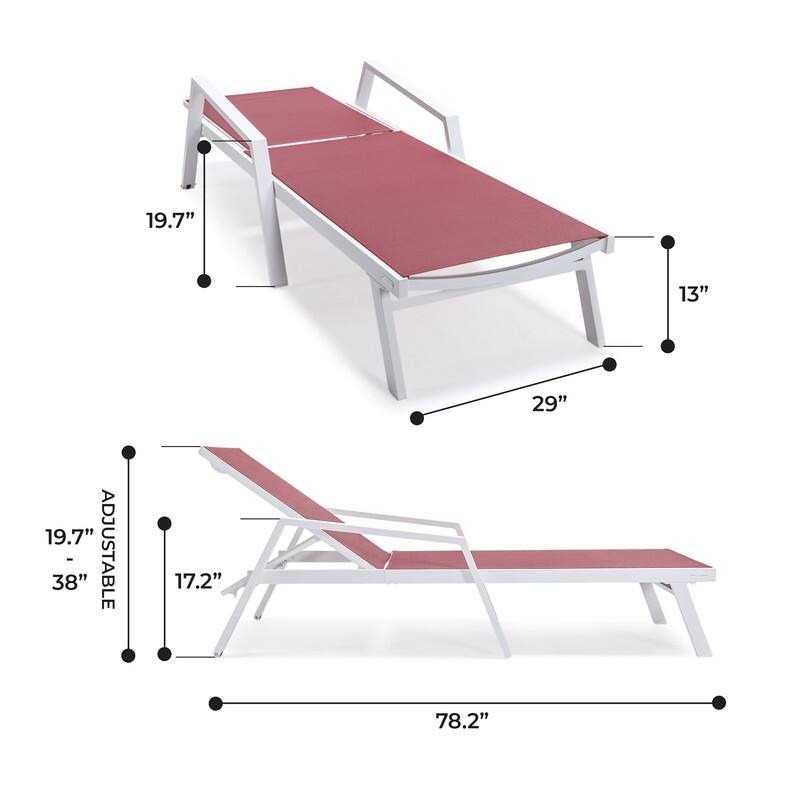 Marlin Adjustable Aluminum Patio Lounge Chair with UV-Protected Breathable Mesh Sling and Armrests, Fully Reclining