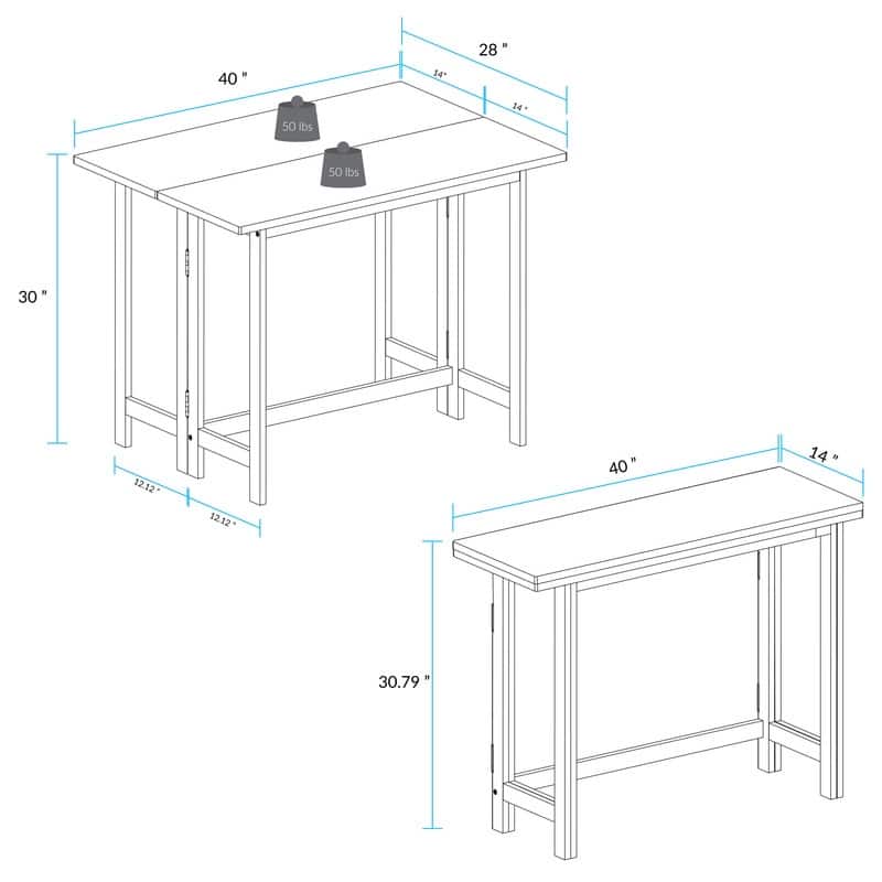 Solid Wood Flip-Top Folding Console to Dining Convertible Table - 40"W x 28"D x 30"H