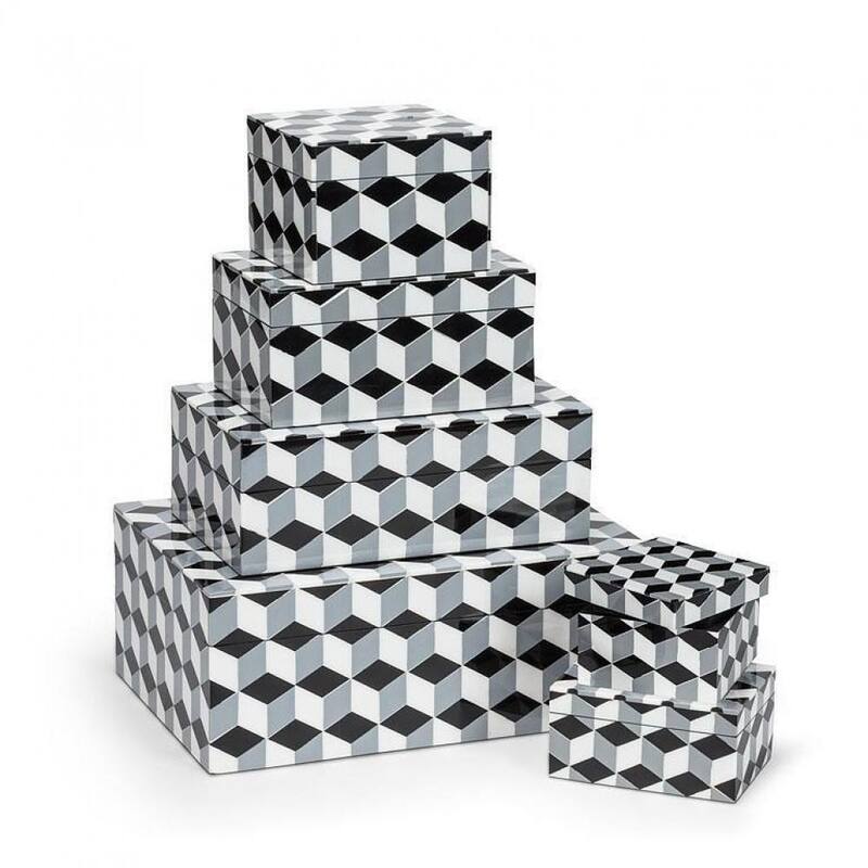 Set Of 2 Square Geometric Pattern Decorative Boxes