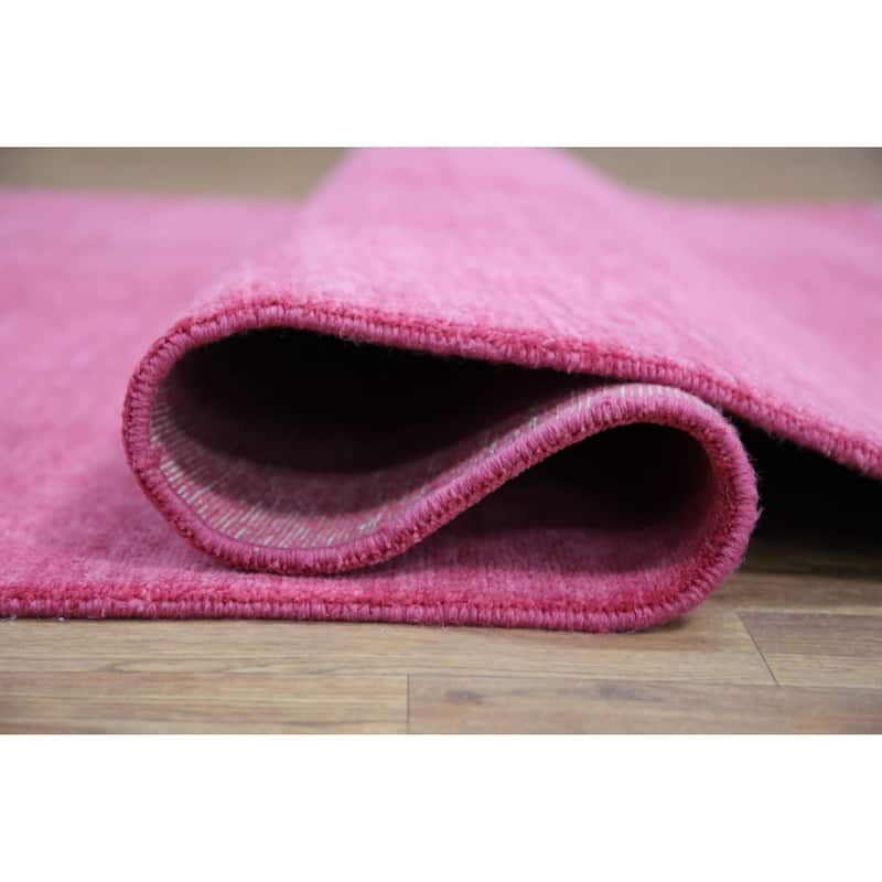 Hand Knotted Oriental 100% Wool Carpet Modern Solid Pink Gabbeh Area Rug - 9' 2'' X 6' 2''