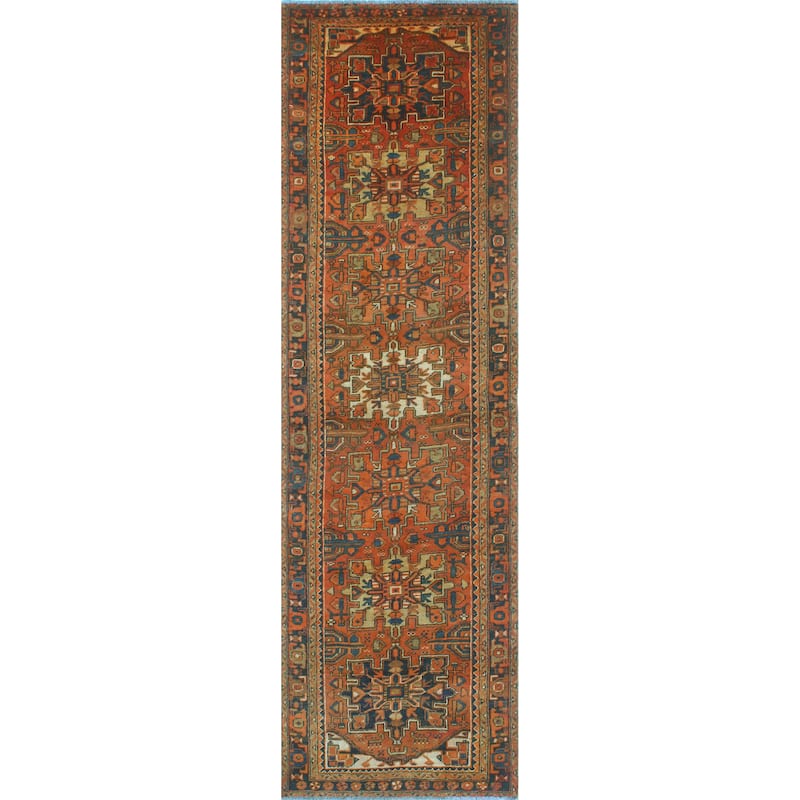 Fine Vintage Distressed Farid Al Orange/Navy Runner - 3'2" x 11'0"