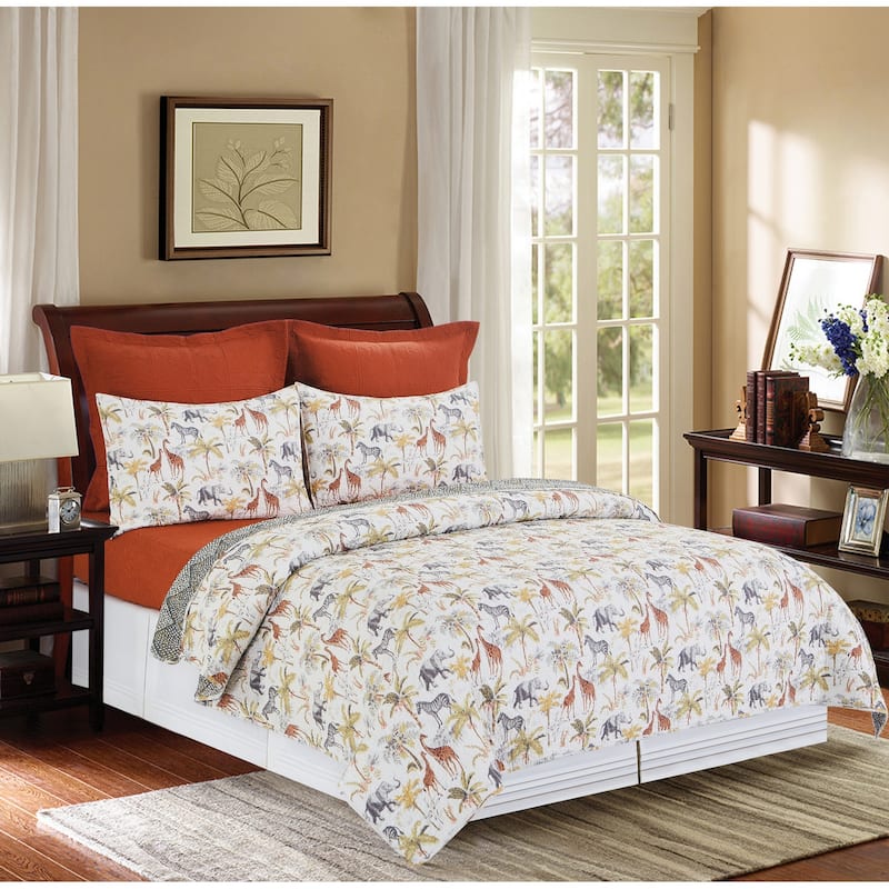 Serengeti Safari Cotton Quilt Set - Reversible and Machine Washable