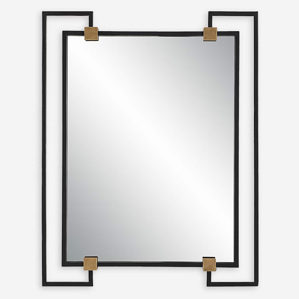 Open Framed Rectangular Wall Mirror - 42" - Black and Gold