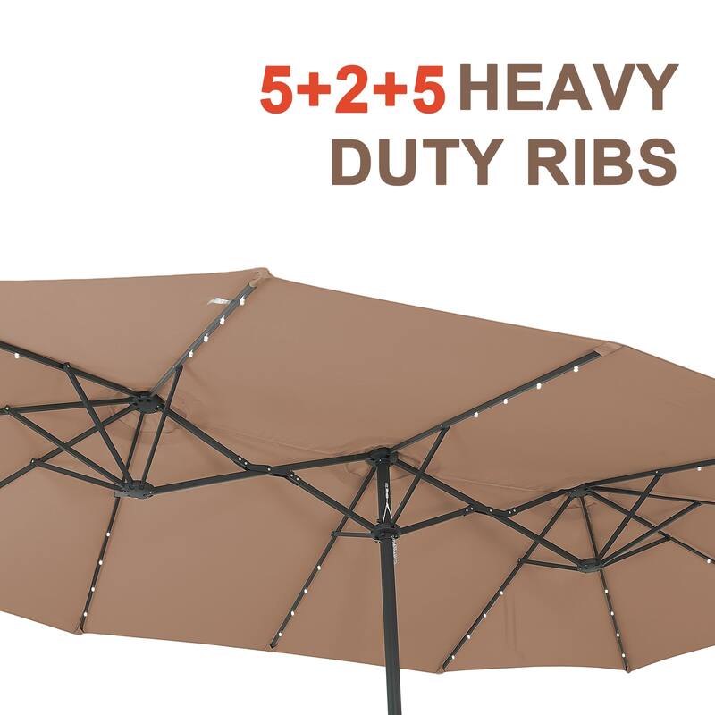 Autlaycil 15ft Retangle Patio Umbrella with Solar Lights & Base
