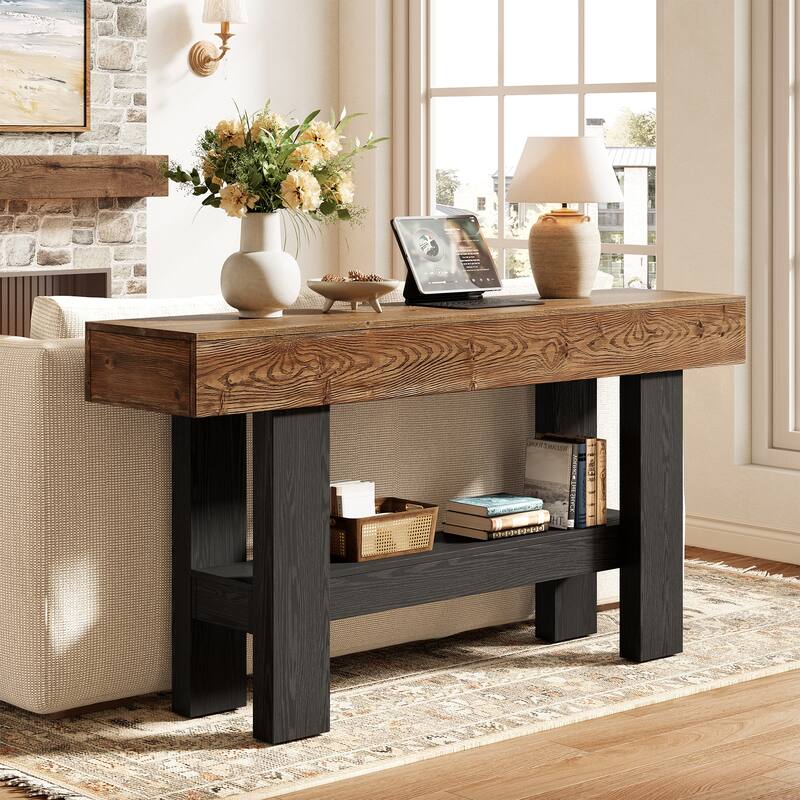 63 Inch Long Solid Wood Console Table for Entryway - 11.81" D x 62.99" W x 31.5" H
