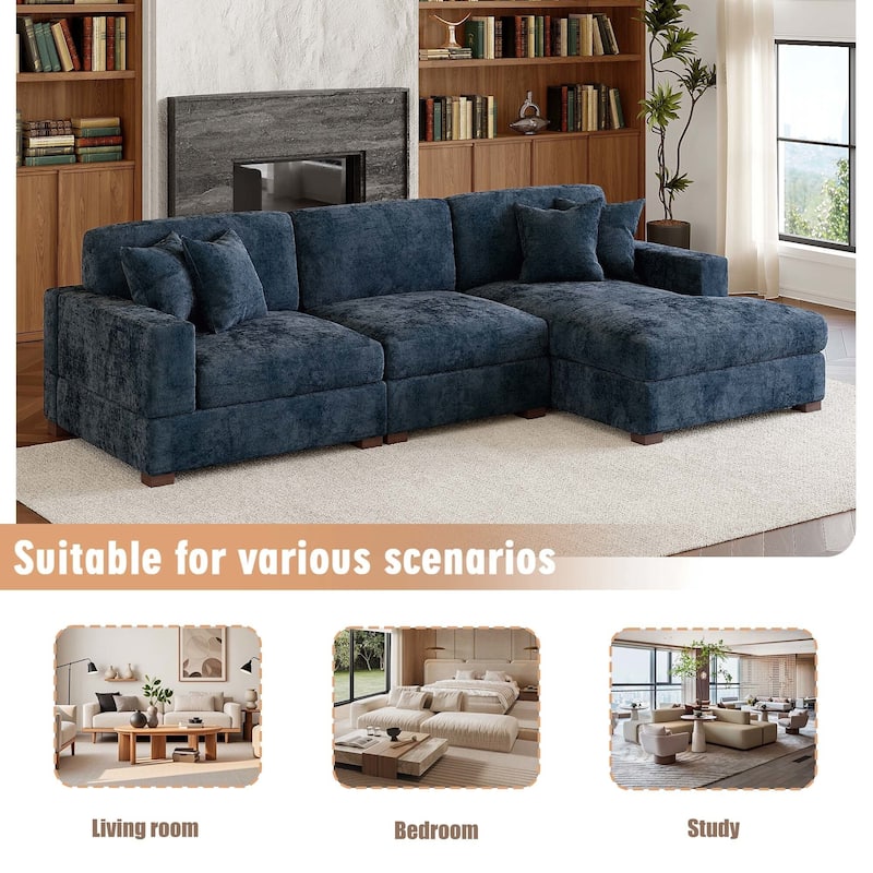Modern Oversized Chenille Modular Sectional Sofa With Chaise