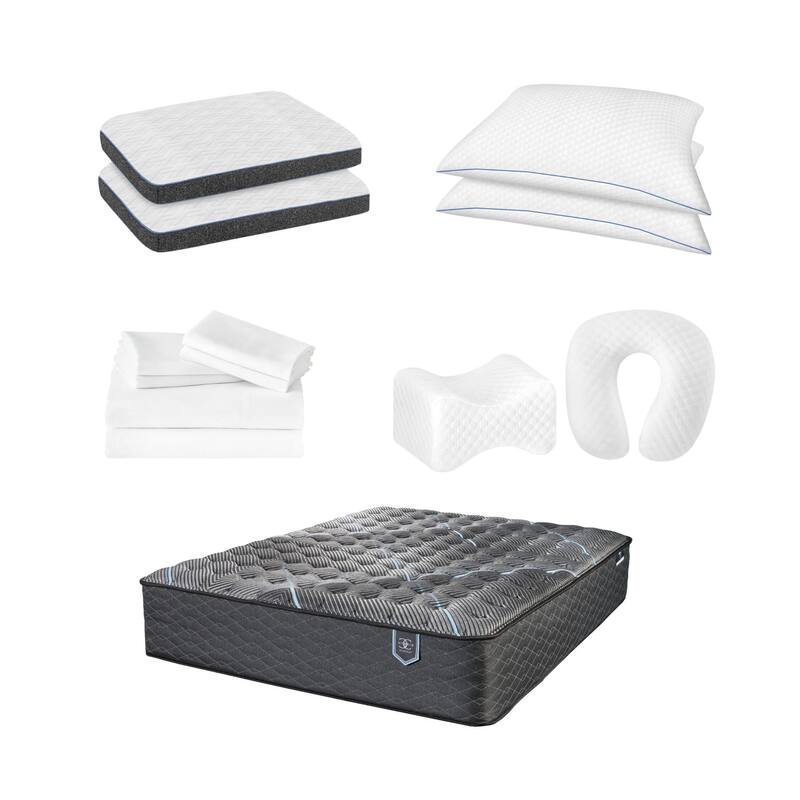 Restonic ComfortCare Hybrid Restful Nights Firm, Queen + 12-Piece Premium Comfort Bedding Pack, Queen Size - Black & White Print