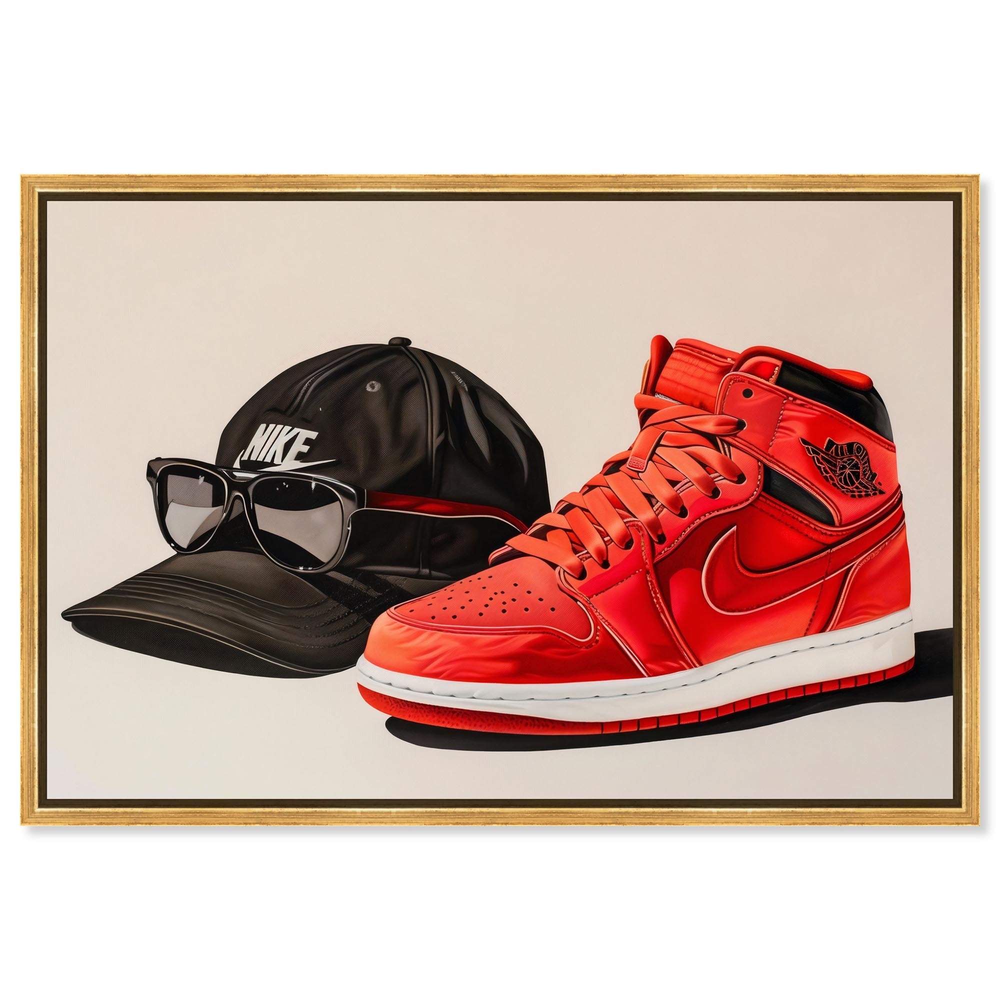 Red Sneaker and Cap Sneaker Art Framed Canvas Print by Notoriart