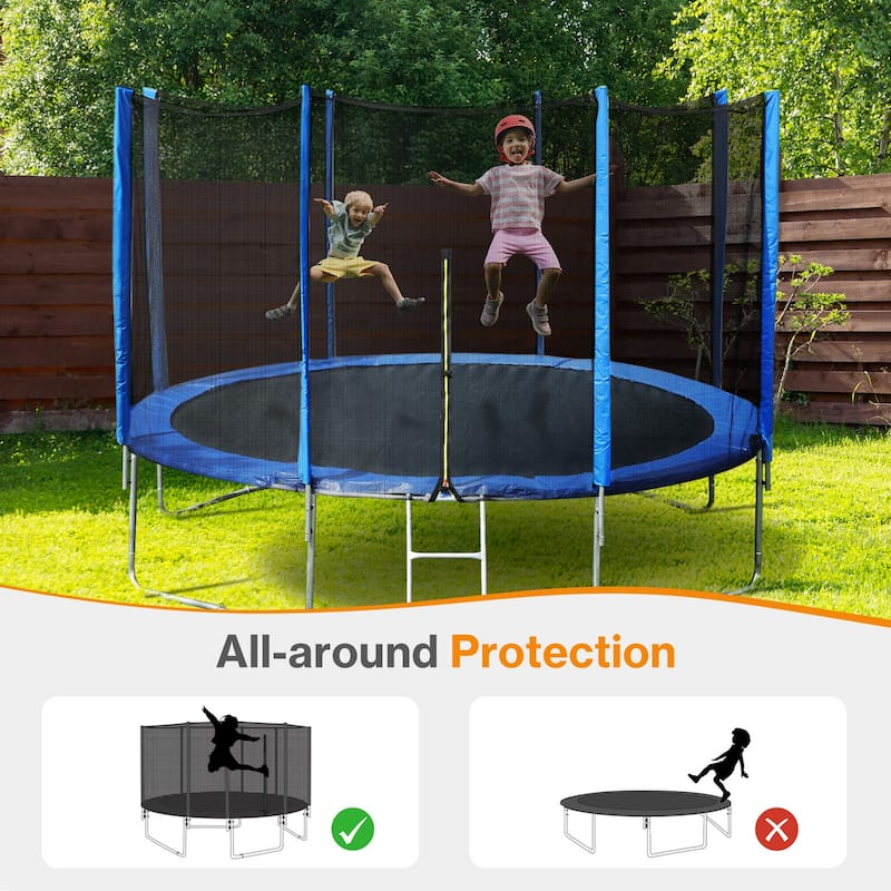 Aoodor Outdoor Trampoline Replacement Net with Zipper, Hooks, Pole Cover