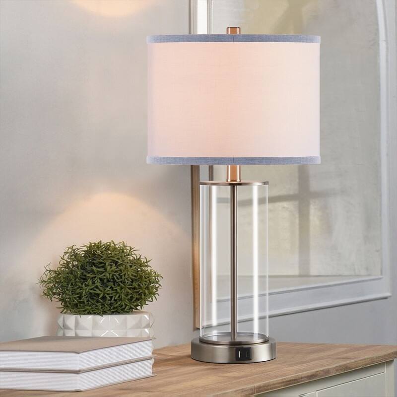 KAWOTI 23 inch Glass Table Lamp Set with Bulbs and USB Ports (set of 2)