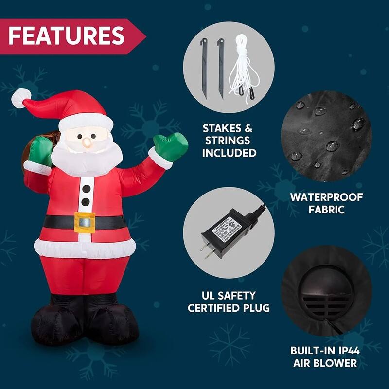 6 ft. Tall White, Green & Red Plastic Christmas Waving Santa Claus Inflatable - Multicolor