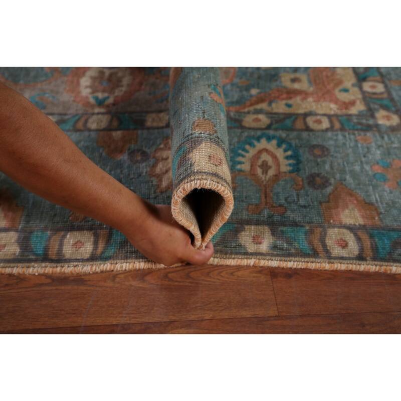 Distressed Blue Tabriz Persian Rug Handmade Wool Carpet - 8'1" x 10'11"
