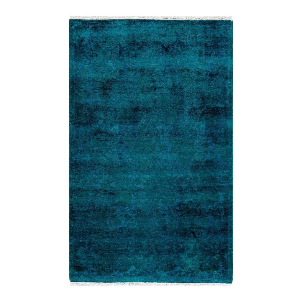 Overton Hand Knotted Wool Vintage Inspired Modern Contemporary Overdyed Blue Area Rug - 3' 2" x 5' 2"