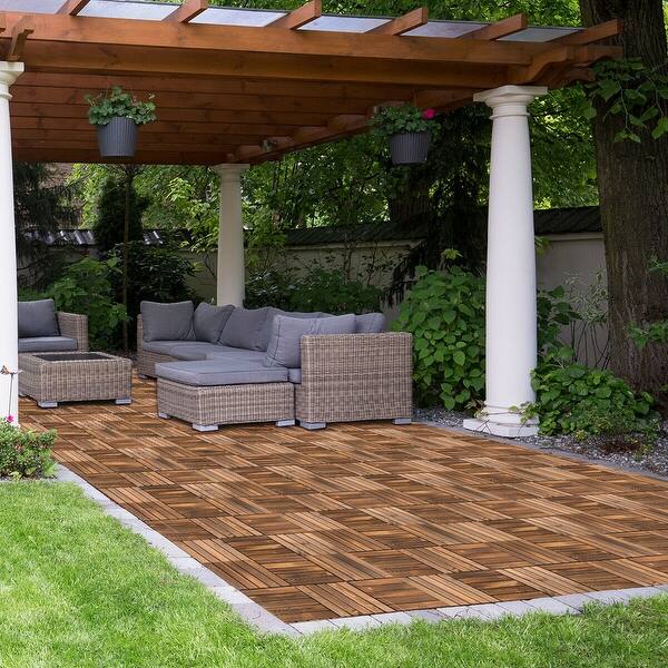 Shop Costway 11 Pcs 12 X 12 Interlocking Wood Deck Tiles Patio