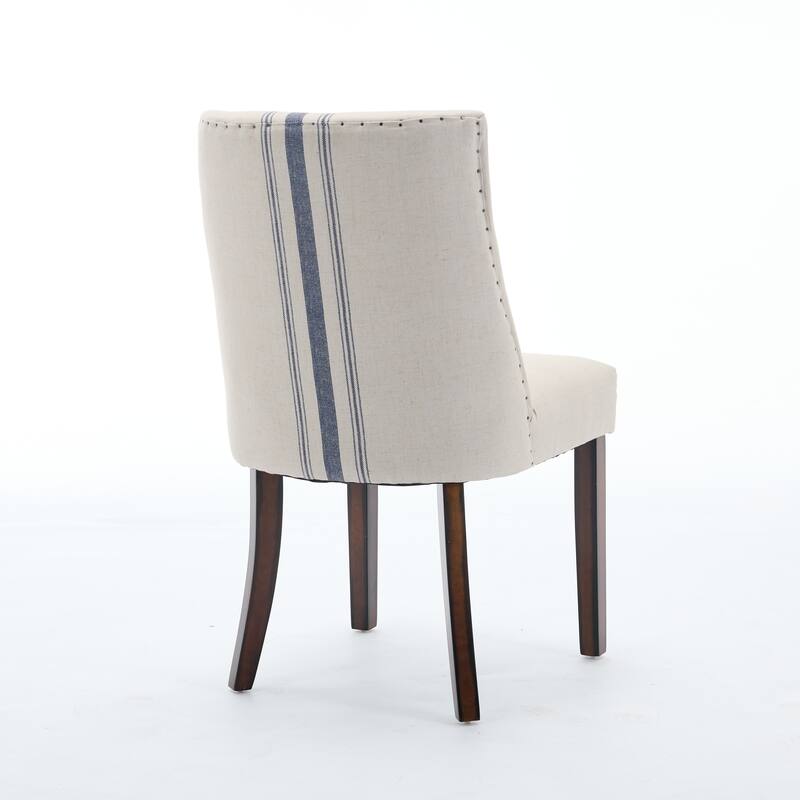 Wooden Dining Chairs Set of 2, Modern Fabric Upholstered Kitchen Side Chairs, Farmhouse Dining Room Chair with Nailhead Trim