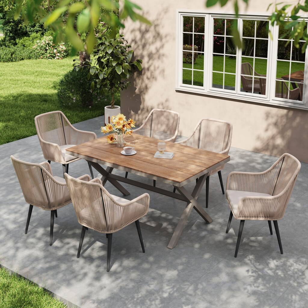 Outdoor Dining Set with Aluminum X-Leg Table and PE Rattan Chairs