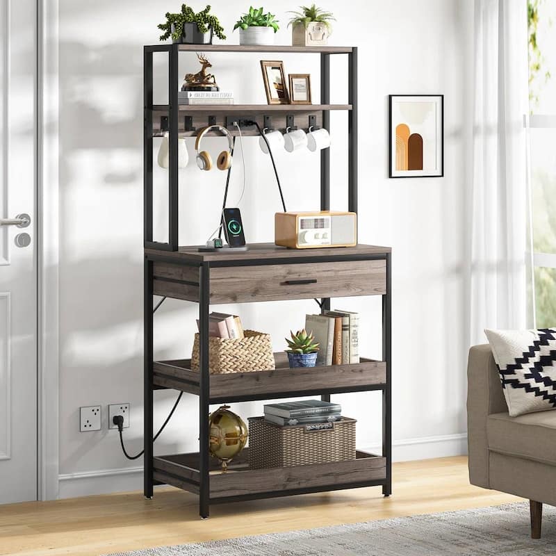 3-Shelf Kitchen Baker’s Rack with Drawers Pull-Out Shelf Microwave Storage and Steel Frame - 64.96”H x 31.50" W x 15.75”D