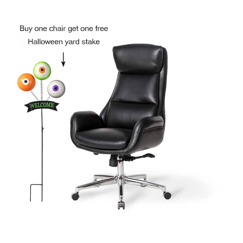 Glitzhome Modern High-Back Leatherette Adjustable 360-Degree Swivel Executive Office Chair-Come with a Free Halloween Yard Stake - 1-Piece Black