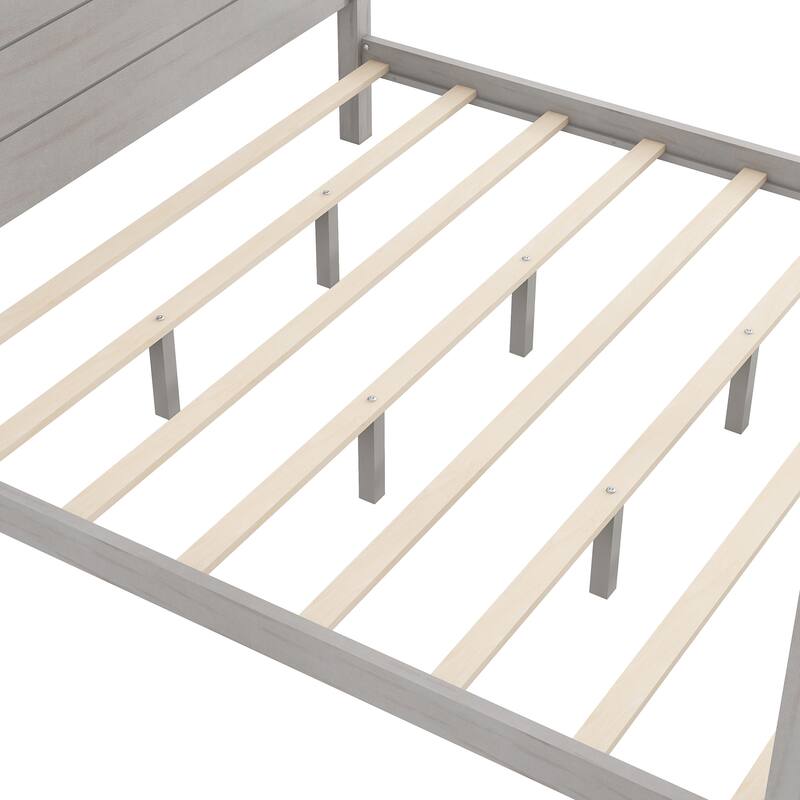 Four Poster Canopy Bed with Built-in Headboard and Support Legs King Size Bed Frame with Wooden Slat Support for Bedroom