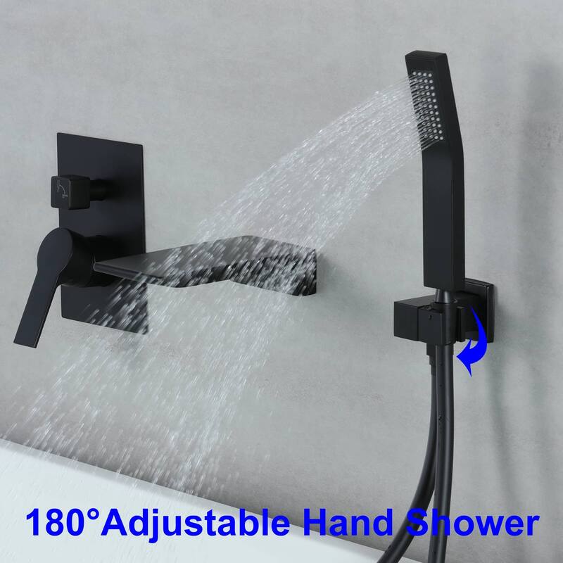 Wall Mounted Tub Faucet With Hand Shower Waterfall Bathtub Faucets Single Handle Tub Filler Set