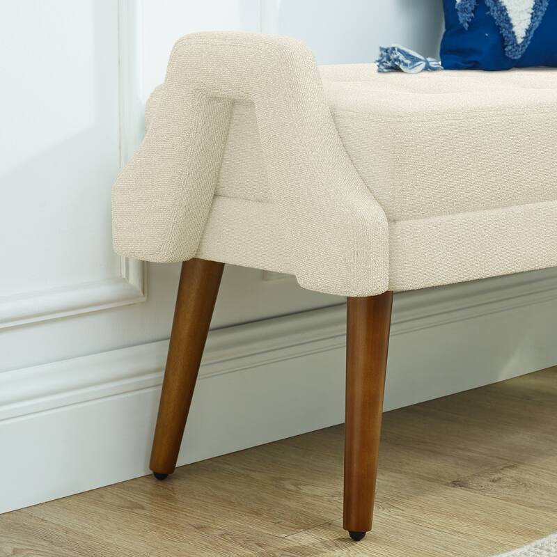 Roomfitters Modern Upholstered Bench with Looped Yarn Fabric, Geometric Armrests and Rubber Wood Legs for Bedroom or Entryway